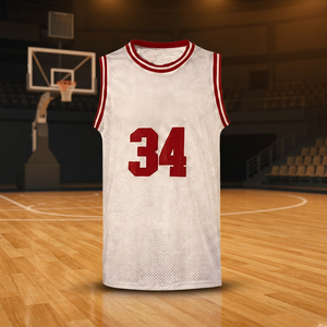 Maillot de basket-ball en maille blanche, numéro 34, imprimé rouge, col ras du cou, sans manches, unisexe, adulte, respirant, coupe régulière - Product Image 4