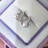 Boucles d'oreilles clous en laiton plaqué or PVD en forme de gourde, anti-ternissement, avec perles naturelles d'eau douce de 5,1 mm, vente en gros de bijoux en perles véritables