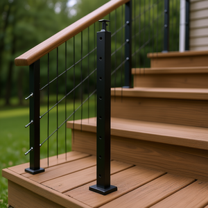 Poteau de garde-corps en câble d'acier inoxydable 36x1x2 pouces pré-percé pour applications de terrasses et escaliers, design industriel noir - Product Image 2
