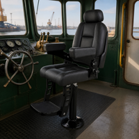 Chaise de capitaine marine pliable en cuir PU de qualité commerciale avec accoudoirs, repose-pieds et piédestal pour poste de pilotage de remorqueur portuaire