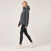 Veste coupe-vent à capuche pour femme 100% polyester style coréen, vêtement d'extérieur zippé pour femme, poches raglan zippées, manteau décontracté et sportif