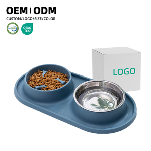 Novo estilo Raised slow feed <span class=keywords><strong>food</strong></span> water Dog 2-em 1 tigela lavável personalizado em aço inoxidável alimentador lento Pet TPE Bowl cão gato tigelas - Product Image 1