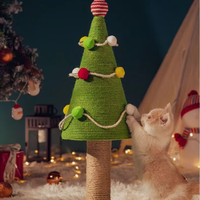 Tempat Tidur Kucing Natal Model Kartun, Tiang Garuk Sisal, Dua/Tiga Tingkat, Tahan Aus, Anti Gores, Mainan Kucing yang Menyenangkan