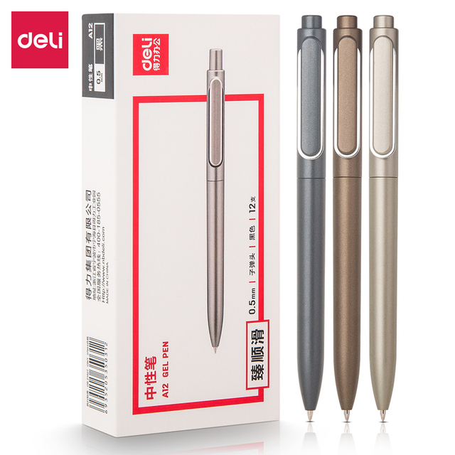 DELI A12 Neutral Pen Black Three Metal Neutral Ink Pens 0.5mm Changzhu Signature Pen Office Stationery