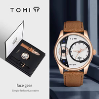 Мужские кварцевые часы TOMI T105: горячая распродажа, высокое качество, календарь, кожаный ремешок, модные наручные часы в наличии