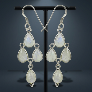 Pendientes Clásicos de Gota de Agua con Piedras de Ópalo en Plata Tibetana Plateada para Mujer, Joyería de Boda - Product Image 1