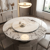 Table à manger ronde moderne en marbre naturel avec plateau tournant Lazy Susan, ensemble de meubles de salle à manger de luxe en pierre pour villas et appartements