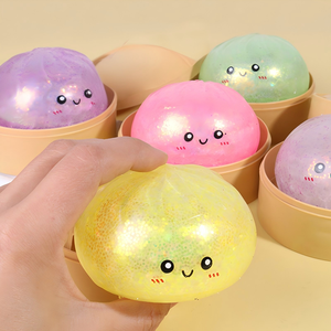 Jouet anti-stress créatif en forme de boulette simulée, en TPR à rebond lent, avec paillettes, type Baozi - Product Image 1