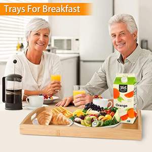 Juego de 2 Bandejas de Servir de Bambú con Asas, Ecológicas, para Cama, Sofá, Cocina, Bandeja Rectangular para Comida, Café, Té, Decorativa - Product Image 6