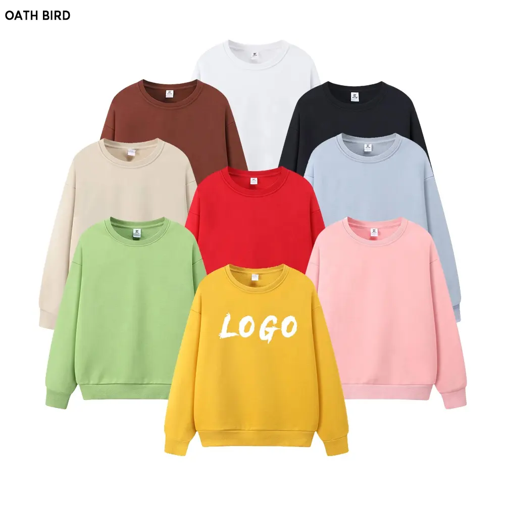 Wholesale Custom Logo Thick Fleece Blank Plain Crewneck Hoodie Heavyweight Oversized Mens Sweatshirts For Winter