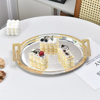 Ensemble de 3 plateaux ovales de luxe en or avec deux poignées pour hôtels, restaurants, collations, fruits, rangement de bijoux, décoration de la maison