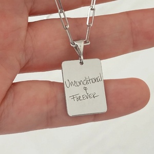 Bijoux gravés en acier inoxydable <span class=keywords><strong>collier</strong></span> d'écriture réelle pour hommes femmes <span class=keywords><strong>collier</strong></span> manuscrit personnalisé enfants <span class=keywords><strong>dessin</strong></span> étiquettes bijoux - Product Image 5