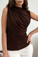 Atasan Tanpa Lengan Berlogo Kustom dengan Ruffle, Warna Solid, Panjang Pendek, Musim Panas, Wanita, Kasual, Streetwear