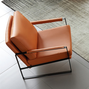Divano Singolo Moderno Industriale Quadrato in Ecopelle Marrone, Garanzia di 3 Anni, Telaio in Metallo Nero per Soggiorno - Product Image 6