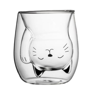 Tasses à café en verre borosilicate transparent à double paroi, résistantes à la chaleur, motif <span class=keywords><strong>chat</strong></span>, 201-300 ml, écologiques et modernes - Product Image 1