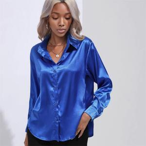 เสื้อคลุมคาร์ดิแกนแขนยาวทรงหลวม ปิดกระดุม คอวี เรียบง่าย ผ้าซาติน เสื้อเชิ้ตผู้หญิง แฟชั่น - Product Image 4