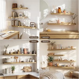 Wooden Floating <b>Wall</b> <b>Shelf</b> Solid Wood <b>Wall</b> <b>Mounted</b> Removable For Home Bathroom Bedroom Kitchen Living Room - Product Image 4
