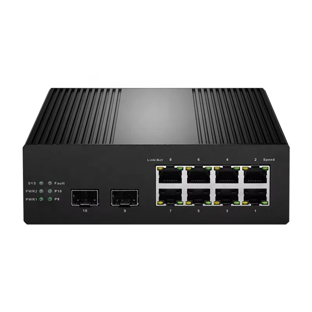 10 Port Industrial Din Rail PoE+ L2 Managed Switch with 8 GE + 2SFP for CCTV Outdoor