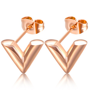 V Letter <b>Stud</b> <b>Earrings</b> 10MM Stainless Steel Gold Silver Rose Gold Fashion Simple Versatile <b>Earrings</b> For Women - Product Image 5