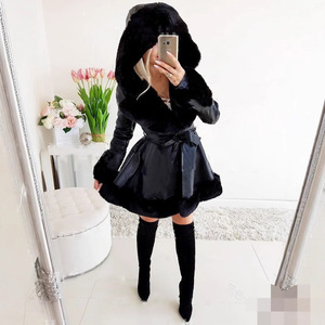 Nouveau <span class=keywords><strong>Manteau</strong></span> à Capuche Chaud pour Femme 2025, Manches Longues, Couleur Unie, Ceinture à Ruban, Détails en <span class=keywords><strong>Fourrure</strong></span> et Volants - Product Image 3