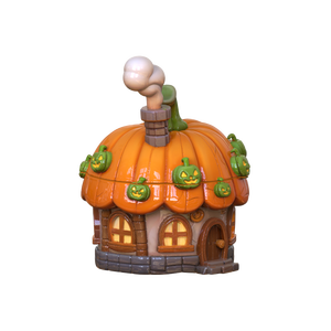 特注かわいいハロウィーンデザインセラミック容器磁器農村ラウンドエンボスパンプキンコテージ妖精の家型クッキージャー - Product Image 2