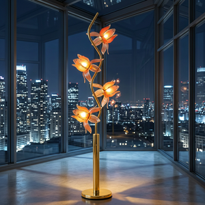 Premium 4-Head Lotus <b>Floor</b> Light, Wholesale Supply, S-curve Golden Support, Acrylic Lampshade - Product Image 1