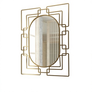Minimalistic oval <b>mirror</b> iron Rectangular <b>Framed</b> Wall <b>Mirror</b> Decorative <b>Gold</b> Finish for home hotel restaurant - Product Image 1