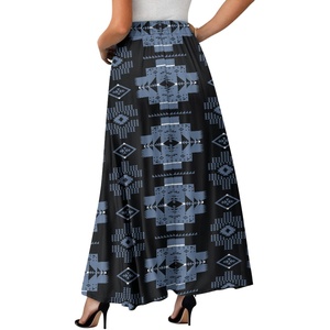 Hot Sale Loose Hem Elastic Waist Long <strong>Skirt</strong> for Women <strong>Aztec</strong> Splicing Casual Beach Boho <strong>Skirt</strong> <strong>Print</strong> on Demand Drop Shipping