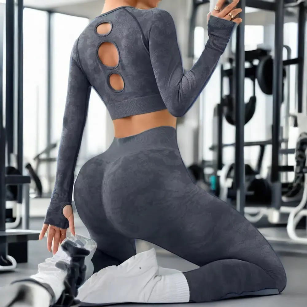 Damen nahtloses Elasthan-Trainingsset zweiteilig Fitnessbekleidung mit Leggins-BH Tanktop weißes Yoga-Fitnessset schweißfähig