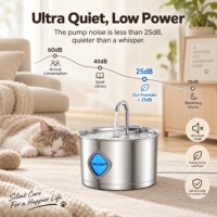 Nouvelle Fontaine à Eau pour Animaux de Compagnie en Acier Inoxydable 304 Écologique 2,8L Distributeur Automatique d'Eau pour Chats Ultra-silencieux Modes de Débit Multiples
