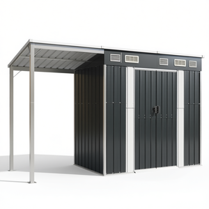 Caseta de jardín de acero 109.1x43.5x71.3 pulgadas con techo extendido para almacenamiento exterior y uso en el jardín - Product Image 1