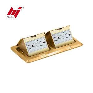 Hình chữ nhật Brass hai <span class=keywords><strong>gang</strong></span> Pop Up tầng ổ cắm hộp với ổ cắm điện - Product Image 4
