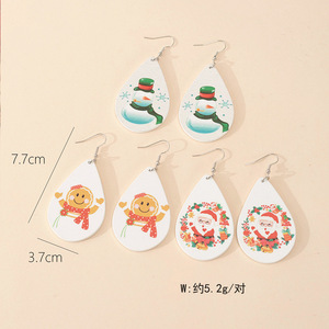 Boucles d'oreilles pendantes en bois de Noël, forme goutte d'eau, Père Noël et bonhomme de neige de dessin animé, ensemble de bijoux cadeau pour femme - Product Image 2