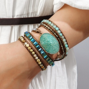 Fashion <strong>Beaded</strong> Jewelry Handmade Mixed Natural Stones/Crystal and Stone <strong>Charm</strong> 5 Strands Wrap <strong>Bracelets</strong> - Product Image 1