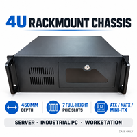Casing Server Rak 4U Kedalaman 450mm ATX MATX untuk Komputer Industri dengan 7 Slot PCIe