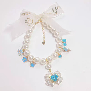 Collier et écharpe pour animaux de compagnie (chiens et chats) avec pendentif en cristal en forme de cœur de dessin animé, thème rêve d'été, style Teddy Bear - Product Image 2
