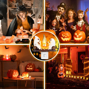 Ghost Campfire Night <b>Light</b> <b>Plug</b>-in Wall Flickering Flame Nightlight Halloween 3D Cute Spooky Marshmallow Ghost Decoration - Product Image 5