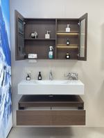 Meuble de salle de bain étanche moderne avec miroir, lavabo en céramique et robinet avec LED