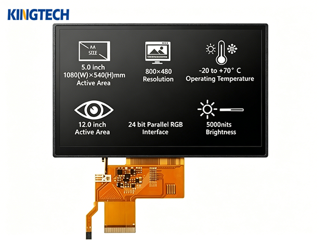 Kingtech 800x480 High Brightness Sunlight Readable Capacitive Touch Panel Wide Temperature 5" Industrial TFT LCD Screen Modules