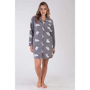 Camisa de dormir tipo túnica de forro polar de manga larga con botones y falda ovalada para mujer - Product Image 3