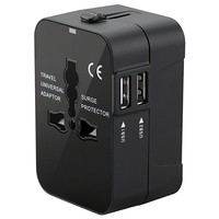 Adaptador de Viaje Universal, Adaptador de Enchufe Universal Todo en Uno con 2 Puertos USB para EE. UU., UE, Reino Unido, Teléfono Celular, Computadora Portátil, HHT202