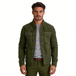 Veste boutonnée en daim pour homme, col montant, décontractée, avec poches poitrine et détails boutons vintage, Sehe Fashion - Product Image 1