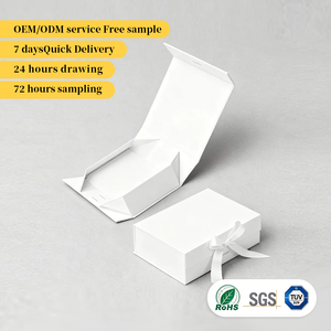 กล่องของขวัญแม่เหล็กพับได้สีขาวพร้อมริบบิ้นโบว์ กล่องบรรจุภัณฑ์กระดาษแข็งแบบพับได้พร้อมโลโก้สั่งทำพิเศษ บริการจัดหาแบบครบวงจร - Product Image 1