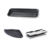 Assiette rectangulaire rectangulaire noire en plastique de style japonais, rôtissoire BBQ, assiettes incassables en mélamine