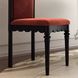 Chaise de salle à manger en bois massif, rembourrée en velours, dossier haut, style rétro français, chaise design pour salon - Product Image 4