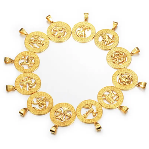 Collier vintage en acier inoxydable plaqué or, bijoux avec pendentif creux représentant les 12 signes du zodiaque - Product Image 4
