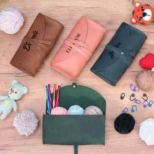 Personalized PU Leather <b>Crochet</b> <b>Hook</b> Roll Knitting Tool Storage Pouch Ideal Birthday/Christmas Gift for DIY Craft Enthusiasts - Product Image 4