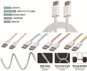 Cable de Carga Rápida Tipo <span class=keywords><strong>C</strong></span> a Tipo <span class=keywords><strong>C</strong></span> de 60w con USB 2.0, Cable Trenzado de Nailon para Transferencia de Datos para Teléfono 15 16 Pro Max, Uso con Impresora - Product Image 4