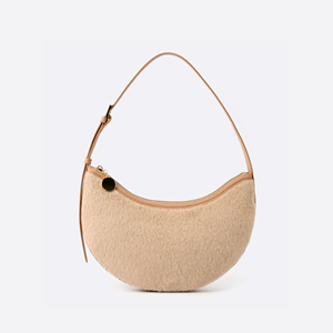 <b>Faux</b> <b>Fur</b> Crescent Shoulder Handbag with Gold-Tone Zipper for Women Casual Travel and Daily Use - Product Image 1