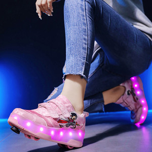 Flashing Roller Shoes For Kids With Lights And Brakes Size 29-40 Fabric Material Double Row Wheels Plastic Wheel - Product Image 1